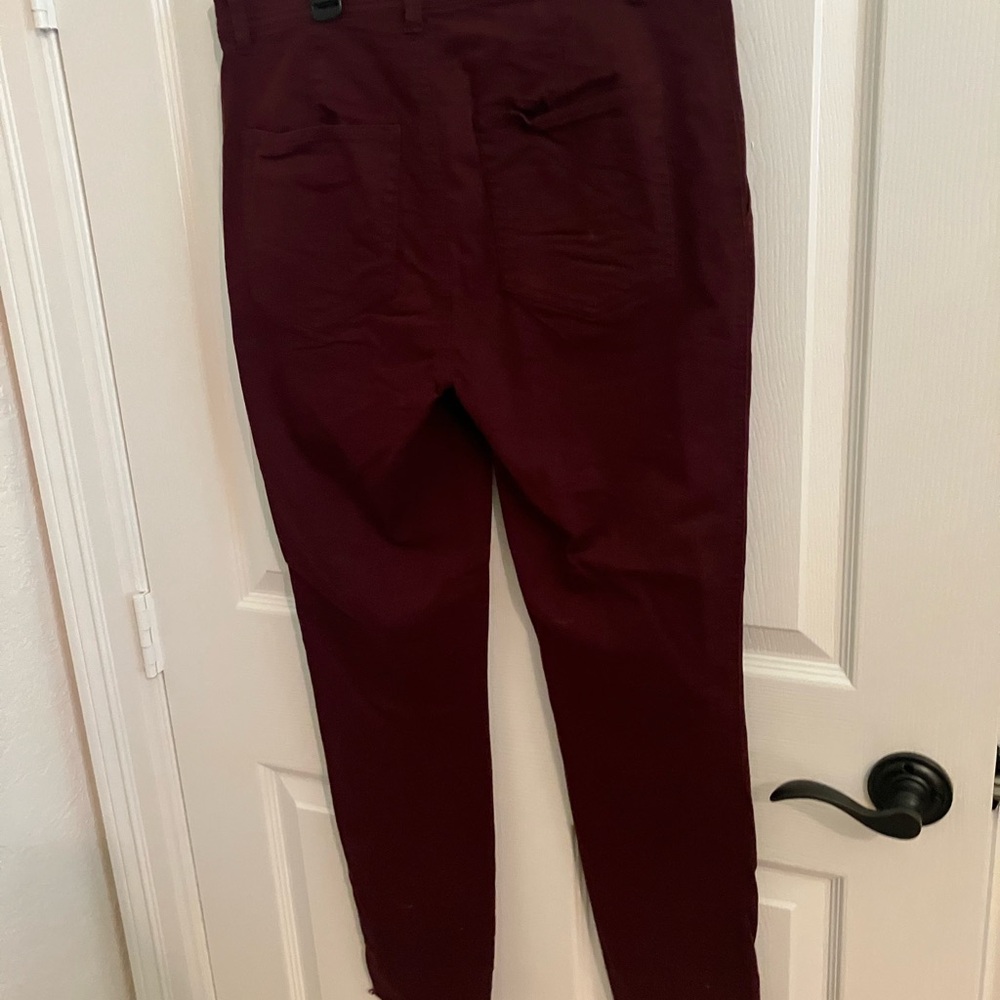 Ladies Slim Fit Burgundy Pants with fringe bottom